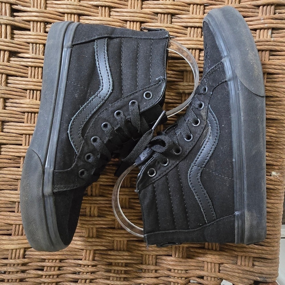 Vans Old Skool kids‎ Black High-Top Sneakers lace up with zip back 2.5 - Picture 6 of 7